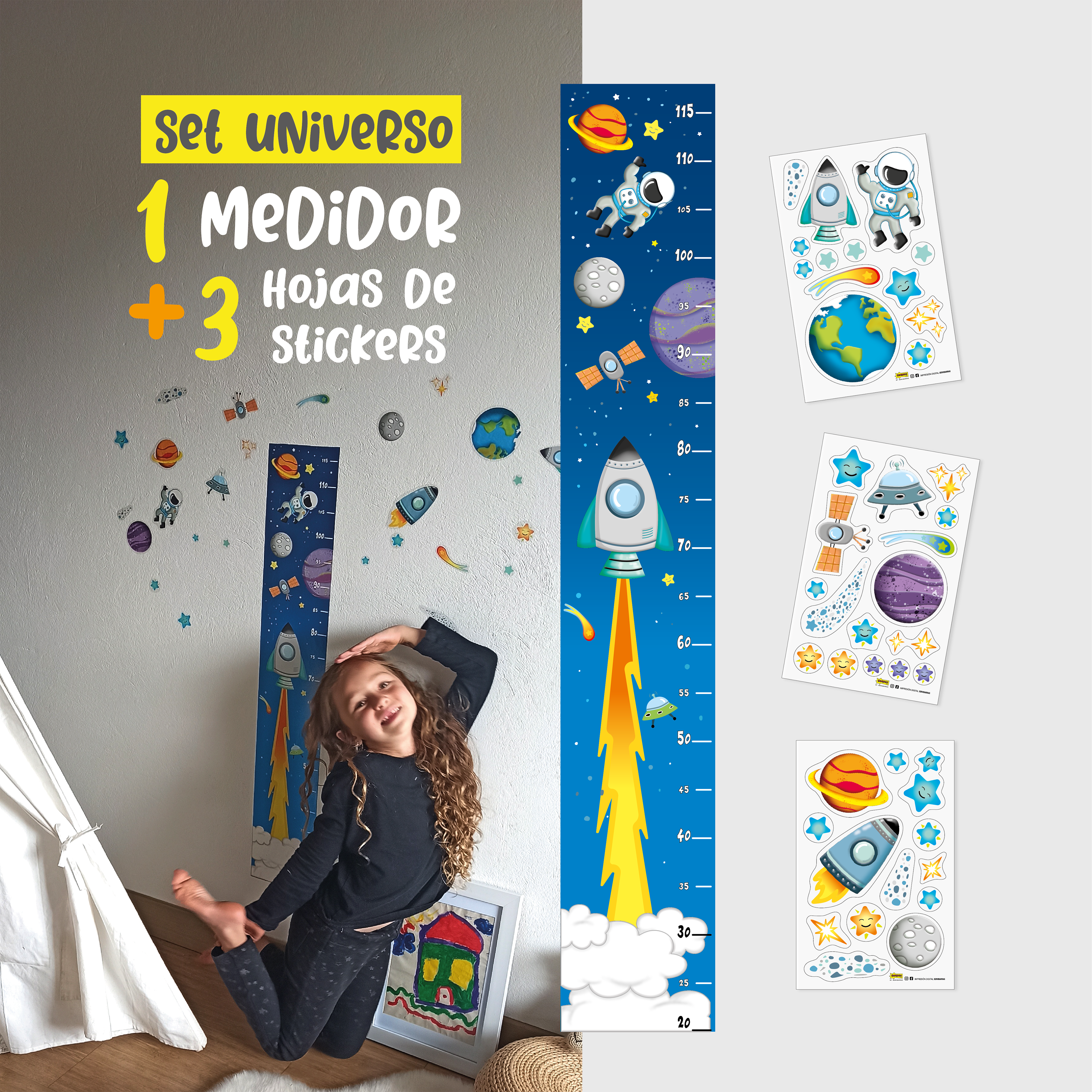 Set Medidor + 3 Hojas de Stickers de Universo